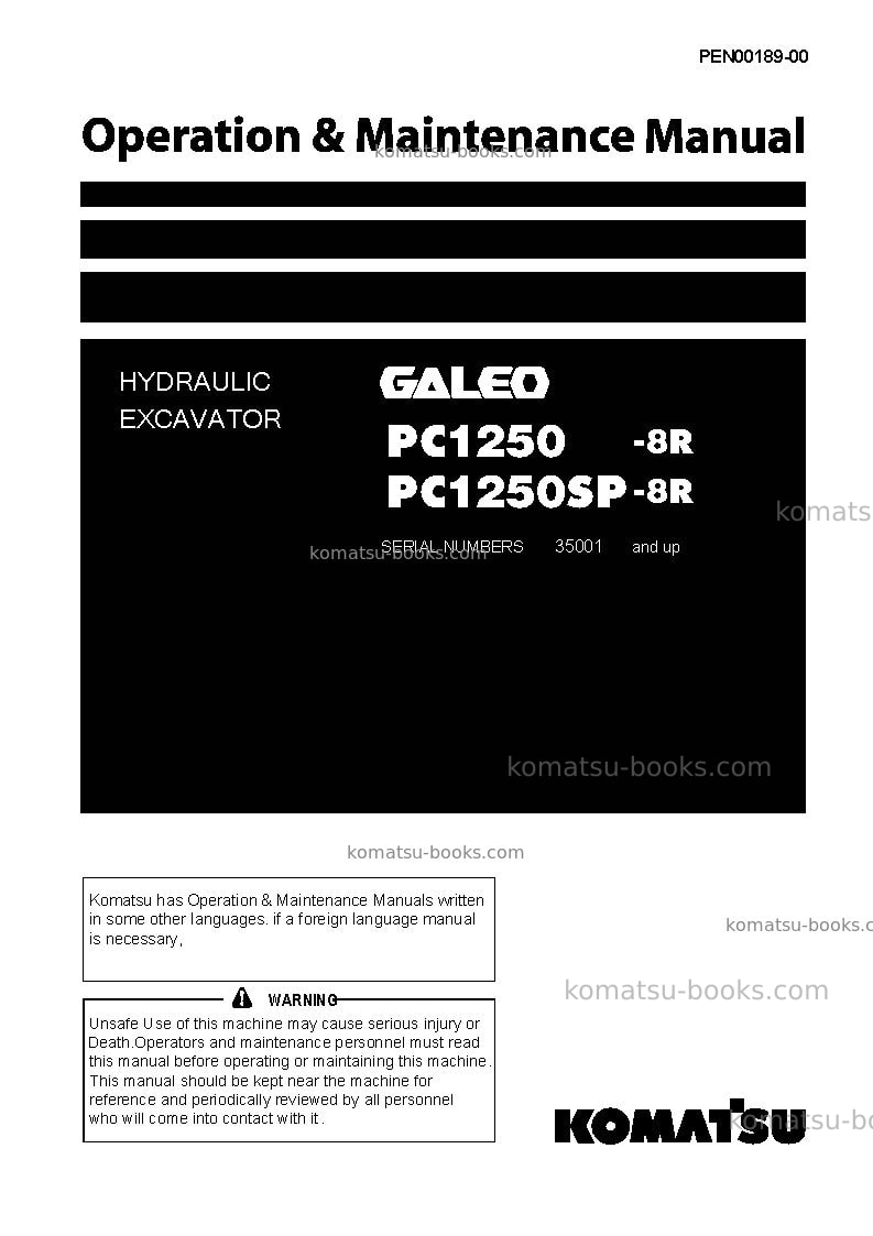 Komatsu pc1250sp-8jpn-r Operation manual cover Komatsu pc1250sp-8jpn-r Operation manual cover