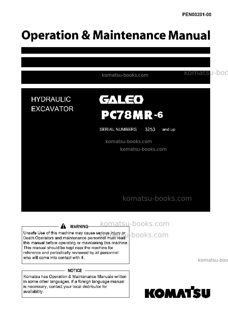 Komatsu pc78mr-6jpn Operation manual cover Komatsu pc78mr-6jpn Operation manual cover