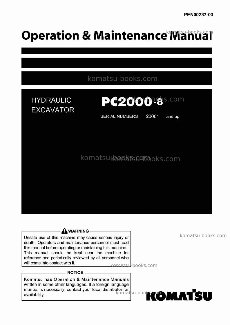 Komatsu pc2000-8jpn--30c degree Operation manual cover Komatsu pc2000-8jpn--30c degree Operation manual cover