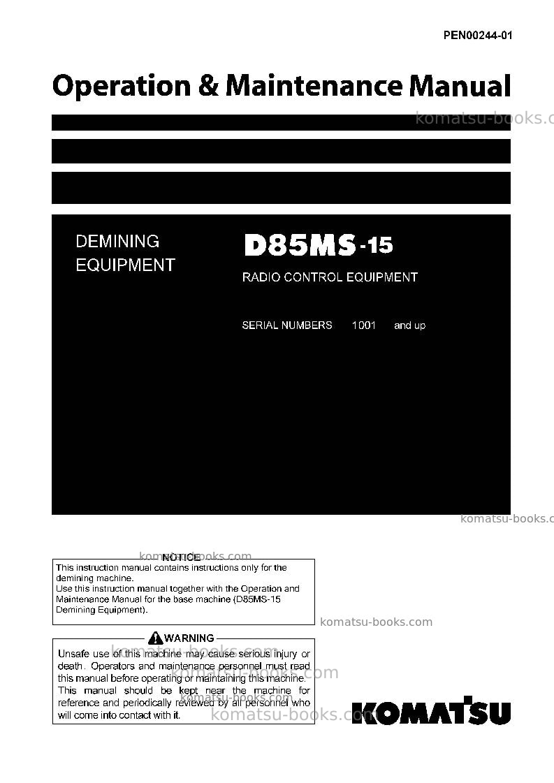 Komatsu d85ms-15jpn-radio control equipment Operation manual cover