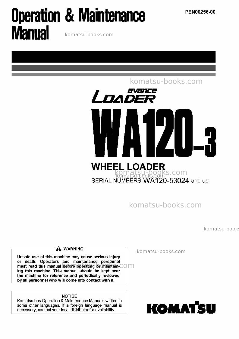Komatsu wa120-3jpn-3-speed t/mission Operation manual cover Komatsu wa120-3jpn-3-speed t/mission Operation manual cover