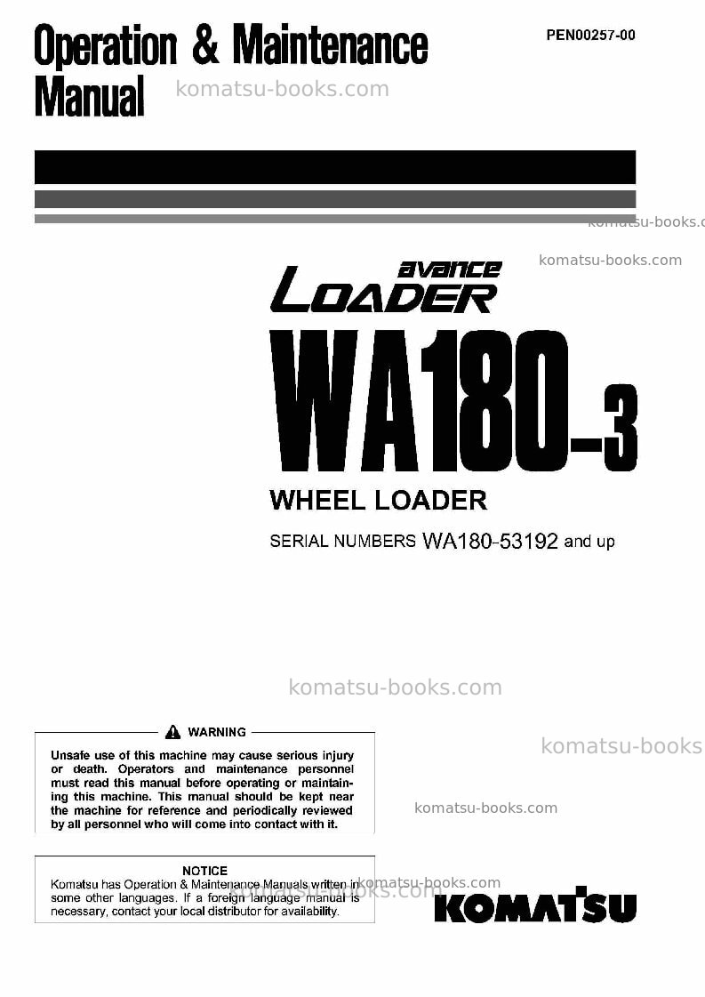 Komatsu wa180-3jpn Operation manual cover Komatsu wa180-3jpn Operation manual cover