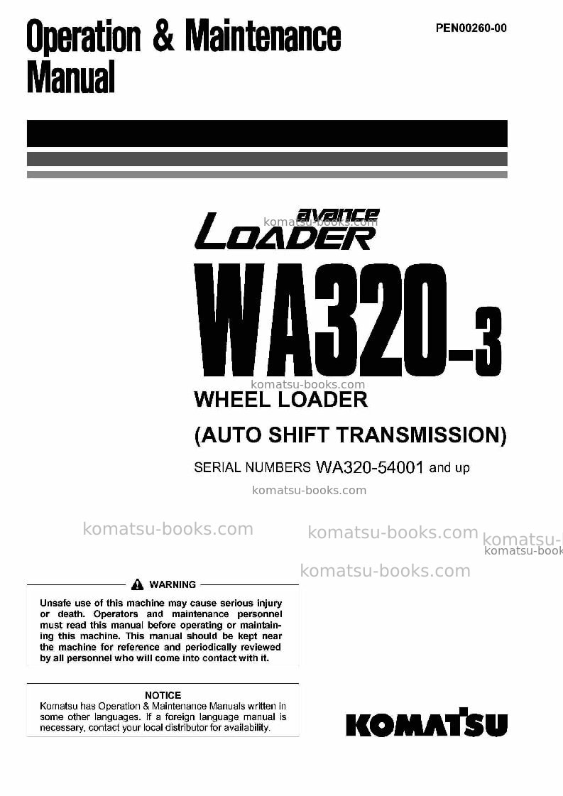 Komatsu wa320-3jpn-autoshift transmission Operation manual cover Komatsu wa320-3jpn-autoshift transmission Operation manual cover