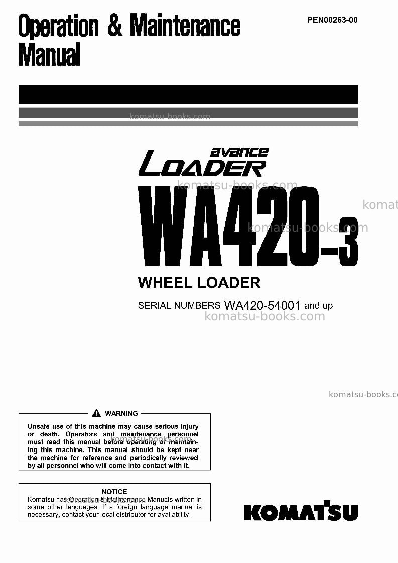 Komatsu wa420-3jpn Operation manual cover Komatsu wa420-3jpn Operation manual cover