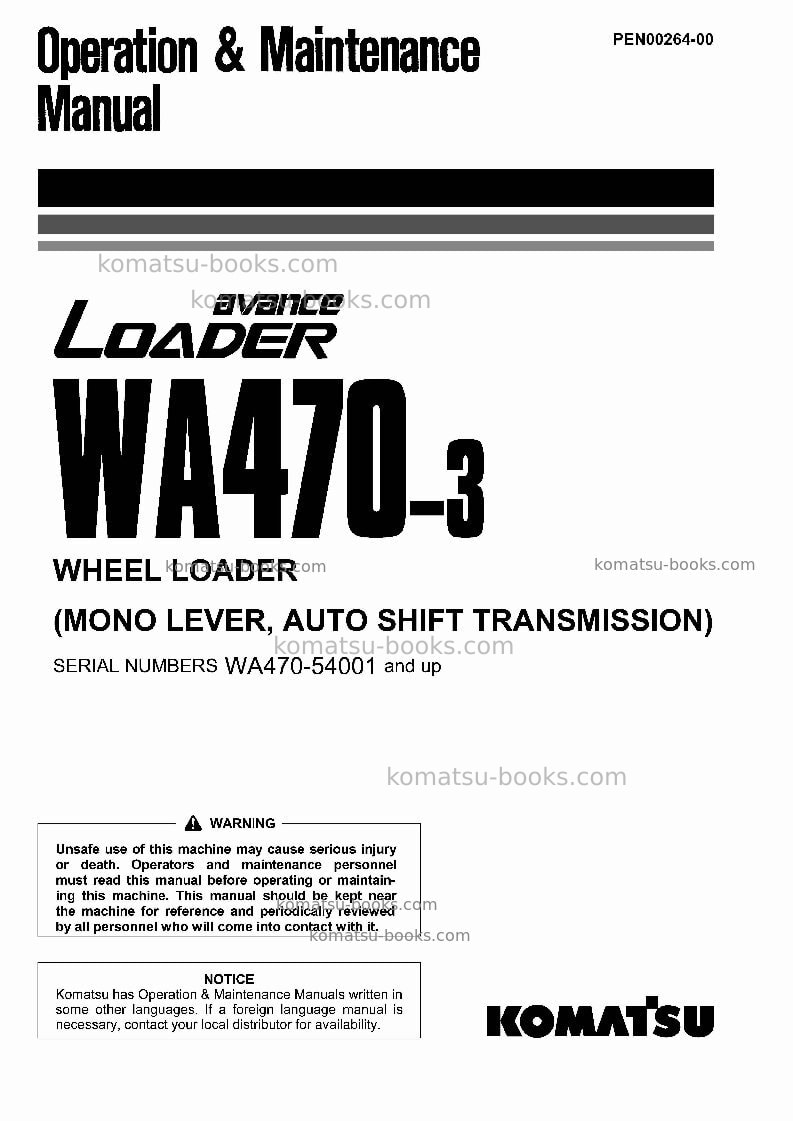 Komatsu wa470-3jpn-mono lever, autoshift tramsmission Operation manual cover