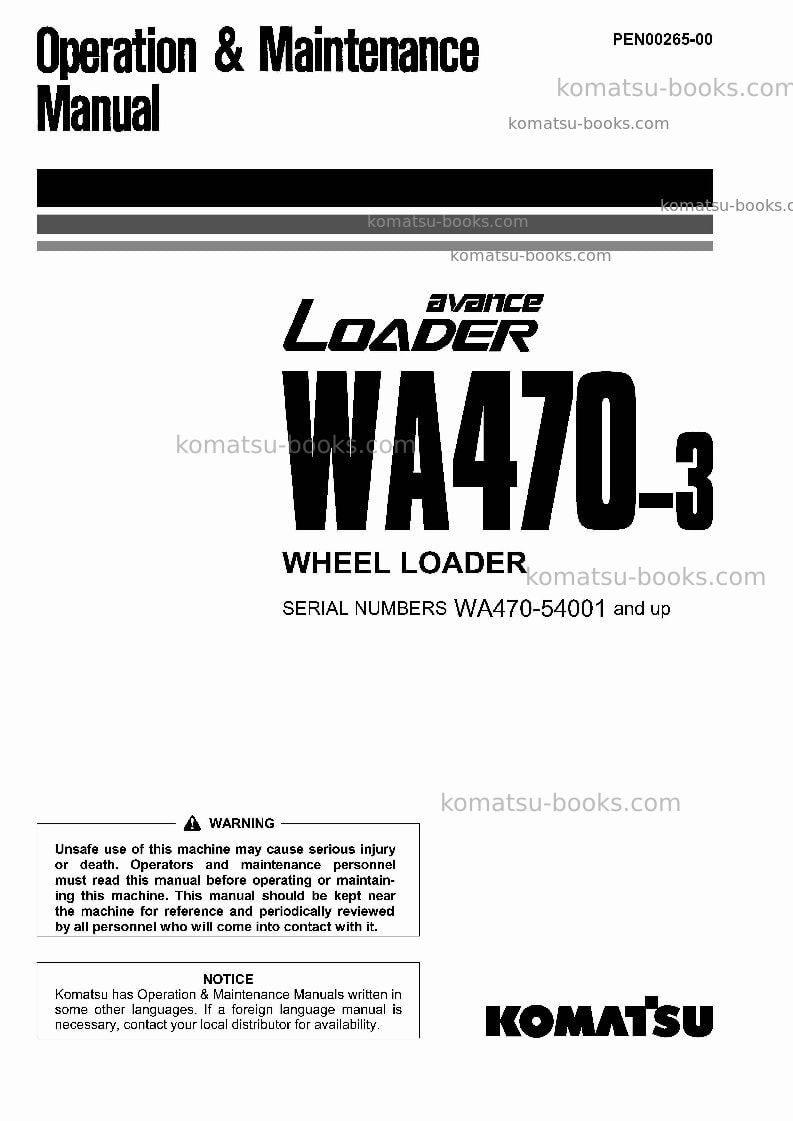 Komatsu wa470-3jpn Operation manual cover Komatsu wa470-3jpn Operation manual cover