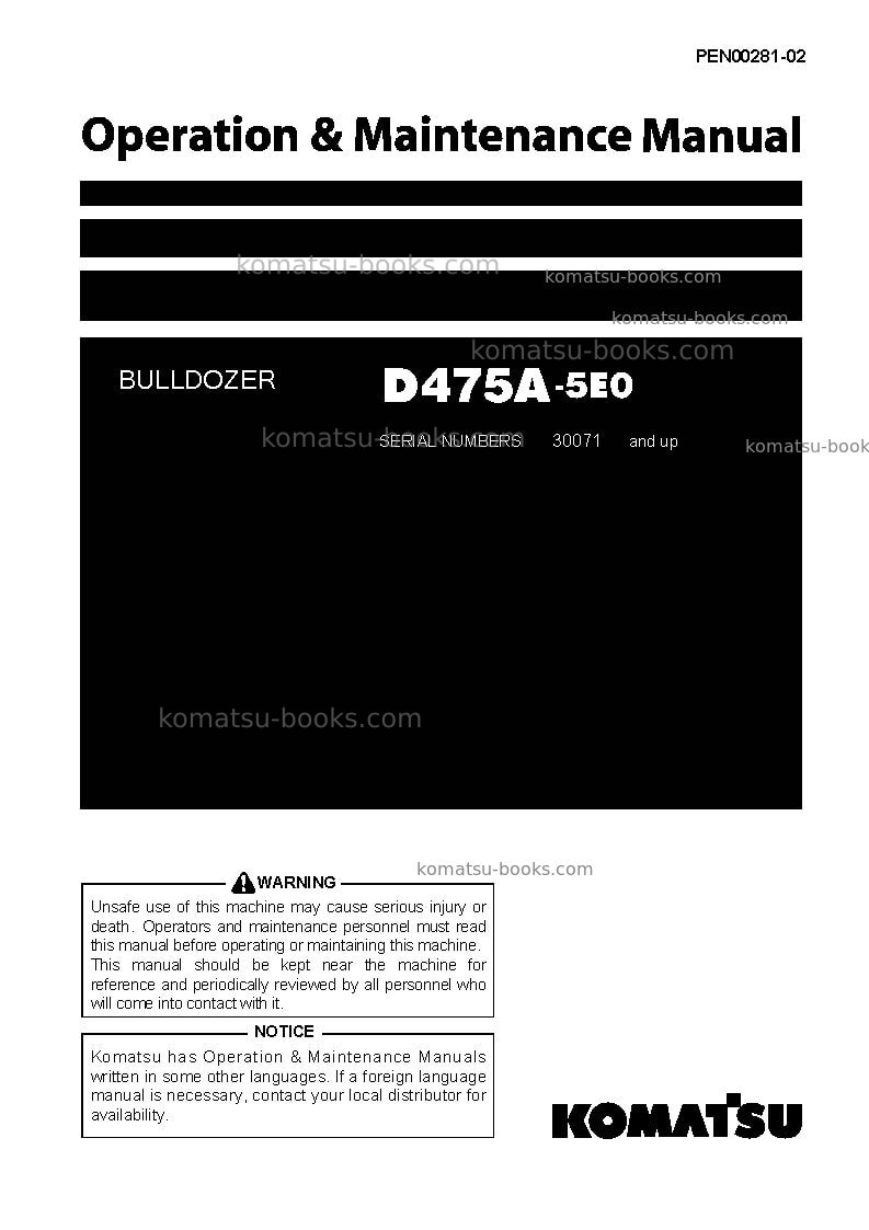 Komatsu d475a-5jpn-tier2 Operation manual cover Komatsu d475a-5jpn-tier2 Operation manual cover