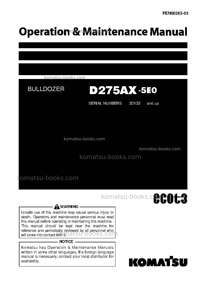 Komatsu d275ax-5jpn-tier3 Operation manual cover Komatsu d275ax-5jpn-tier3 Operation manual cover