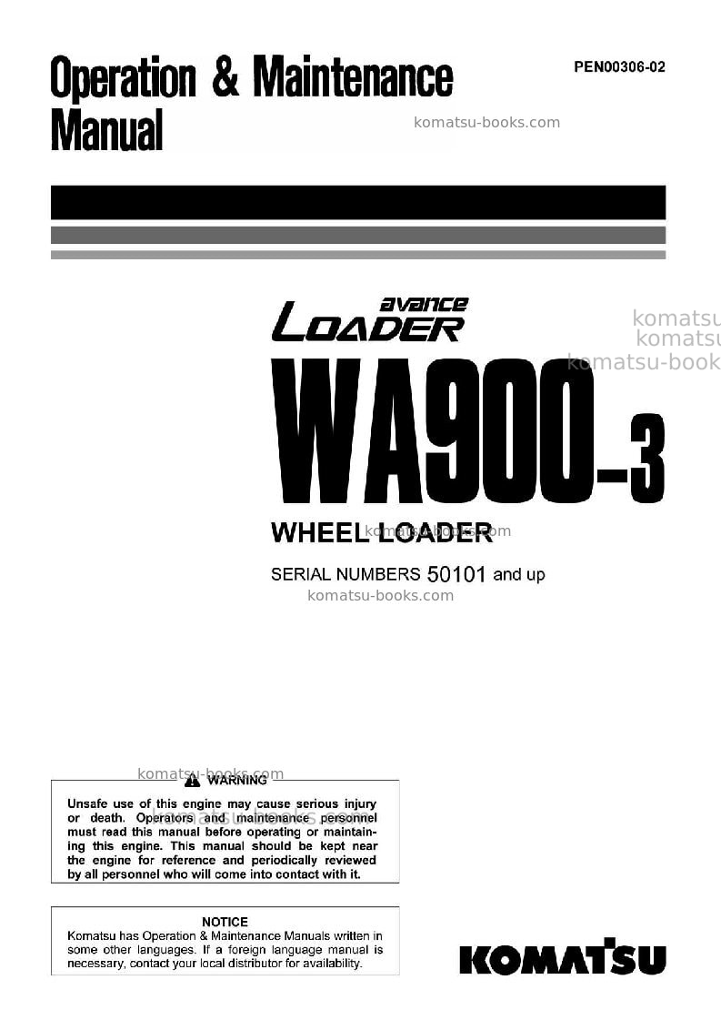 Komatsu wa900-3jpn Operation manual cover