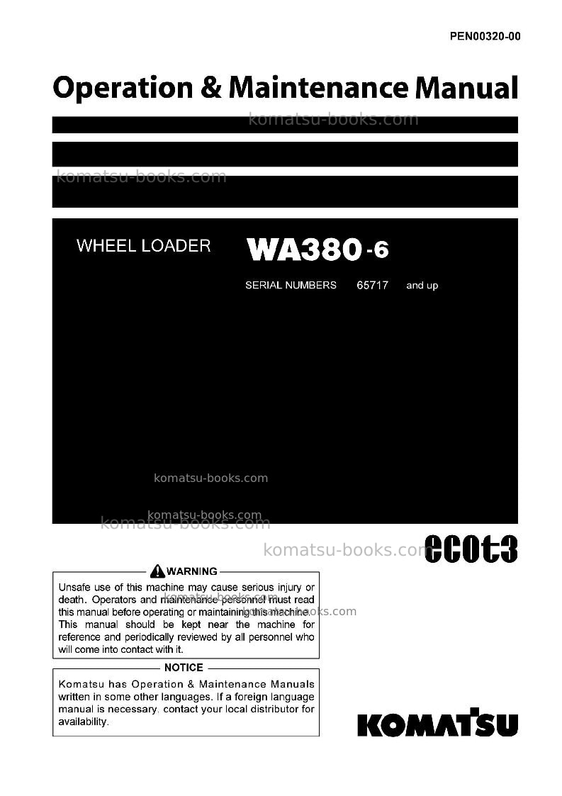 Komatsu wa380-6jpn Operation manual cover Komatsu wa380-6jpn Operation manual cover