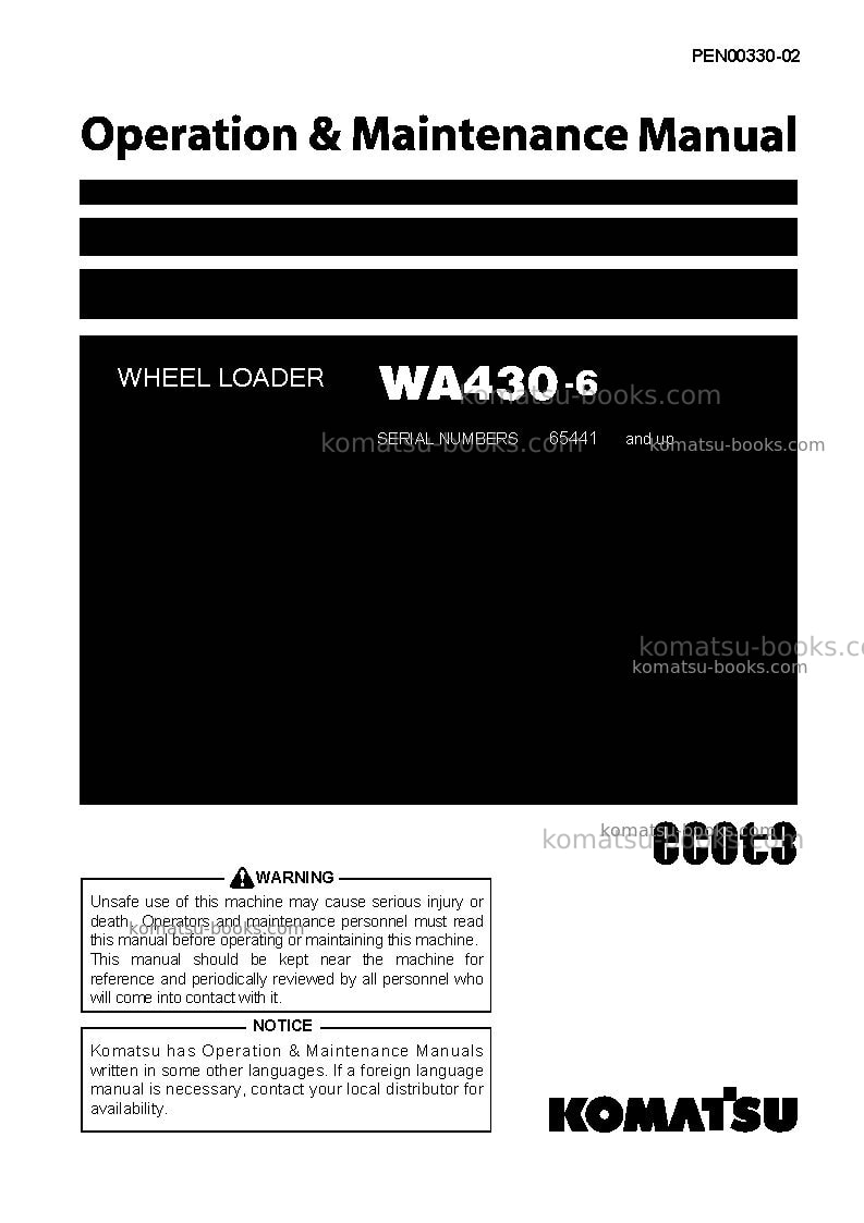Komatsu wa430-6jpn Operation manual cover Komatsu wa430-6jpn Operation manual cover