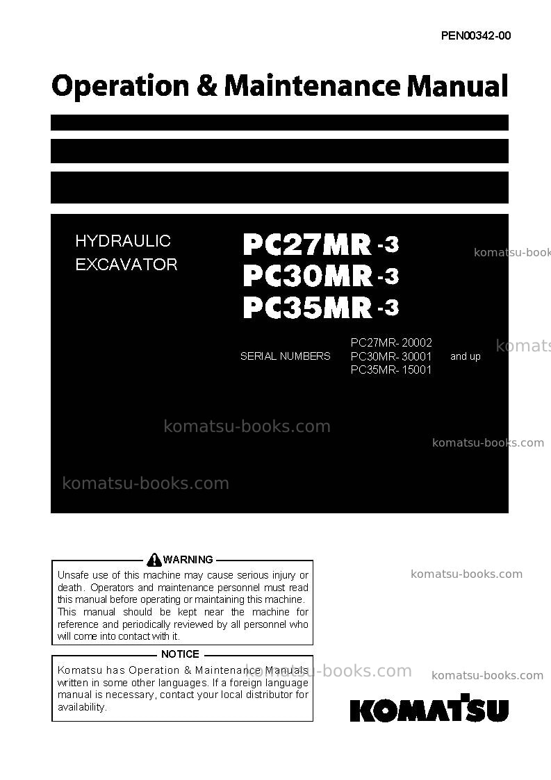 Komatsu pc30mr-3jpn-for cab Operation manual cover Komatsu pc30mr-3jpn-for cab Operation manual cover
