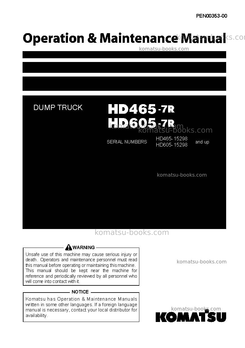 Komatsu hd465-7jpn-r Operation manual cover Komatsu hd465-7jpn-r Operation manual cover