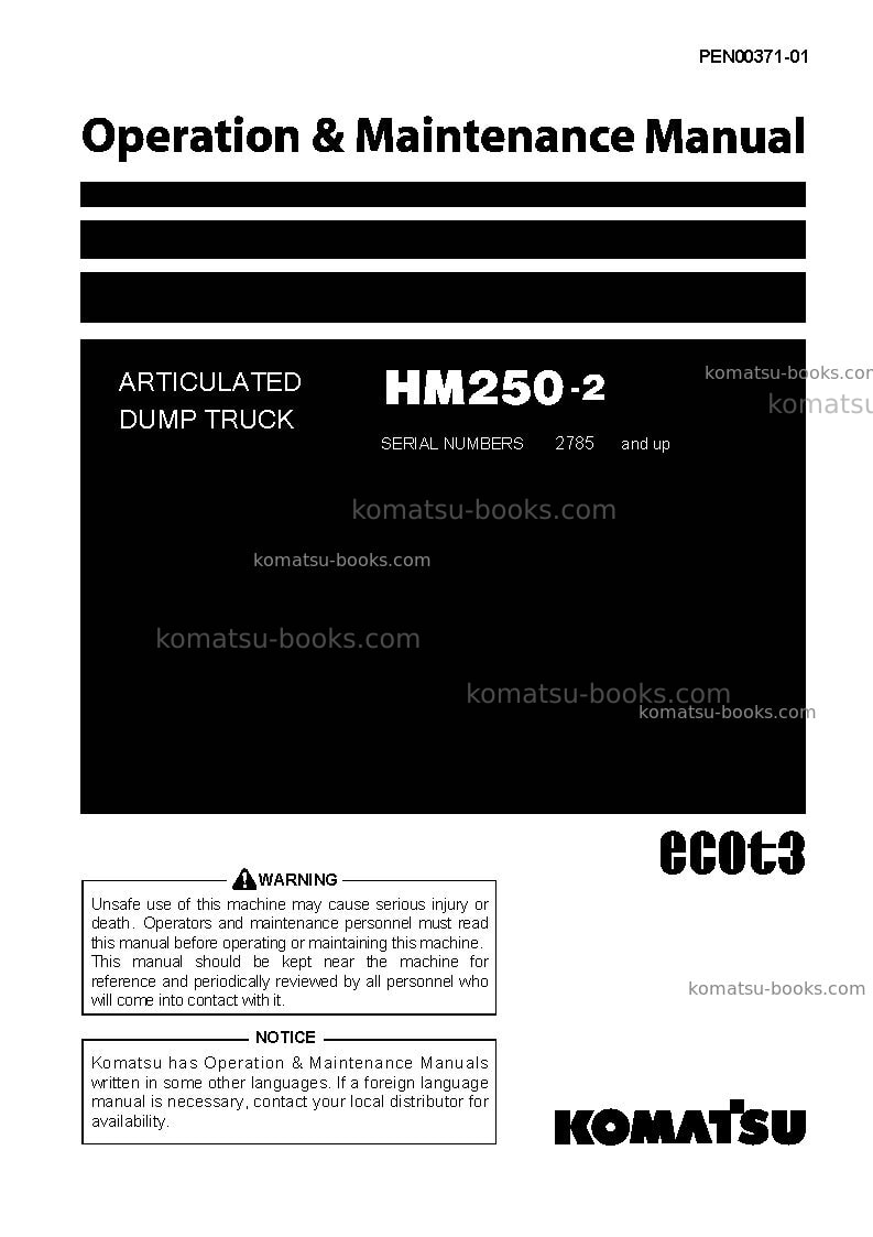 Komatsu hm250-2jpn Operation manual cover Komatsu hm250-2jpn Operation manual cover