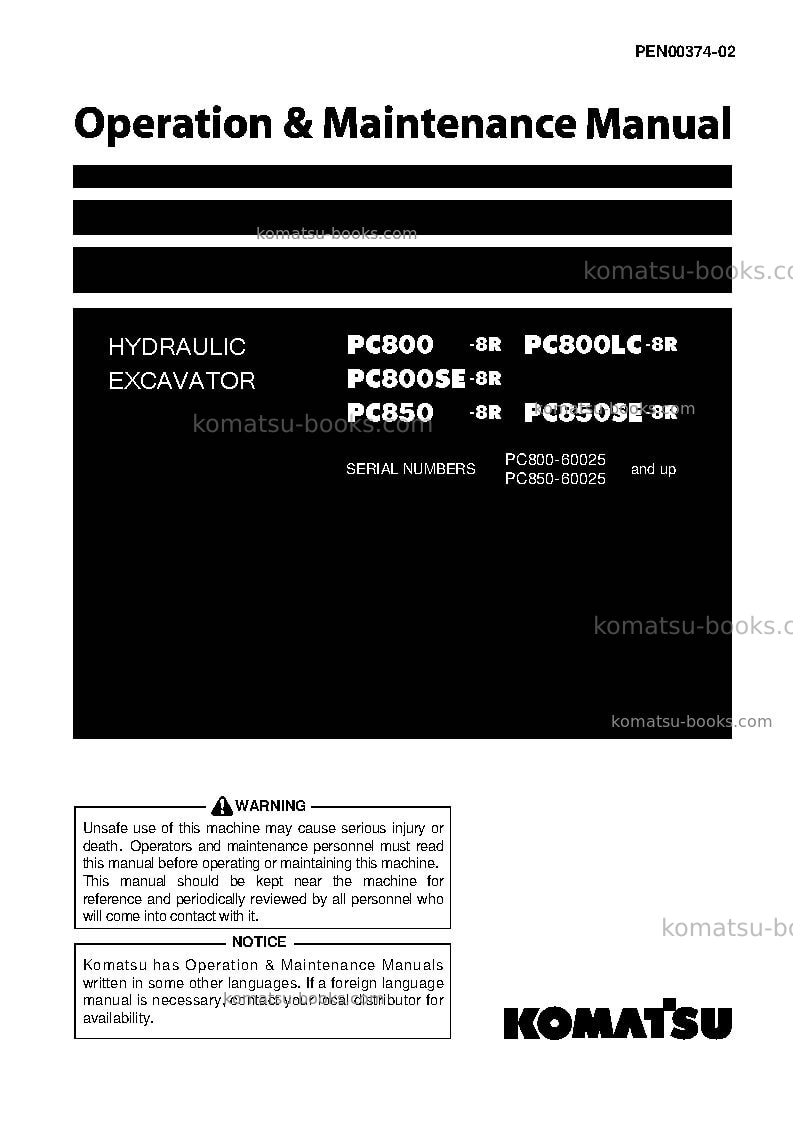 Komatsu pc800-8jpn-r Operation manual cover Komatsu pc800-8jpn-r Operation manual cover