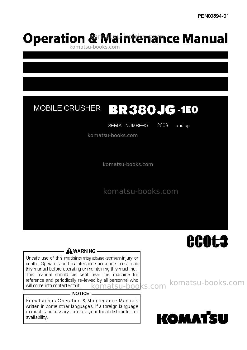 Komatsu br380jg-1jpn-tier3 Operation manual cover Komatsu br380jg-1jpn-tier3 Operation manual cover