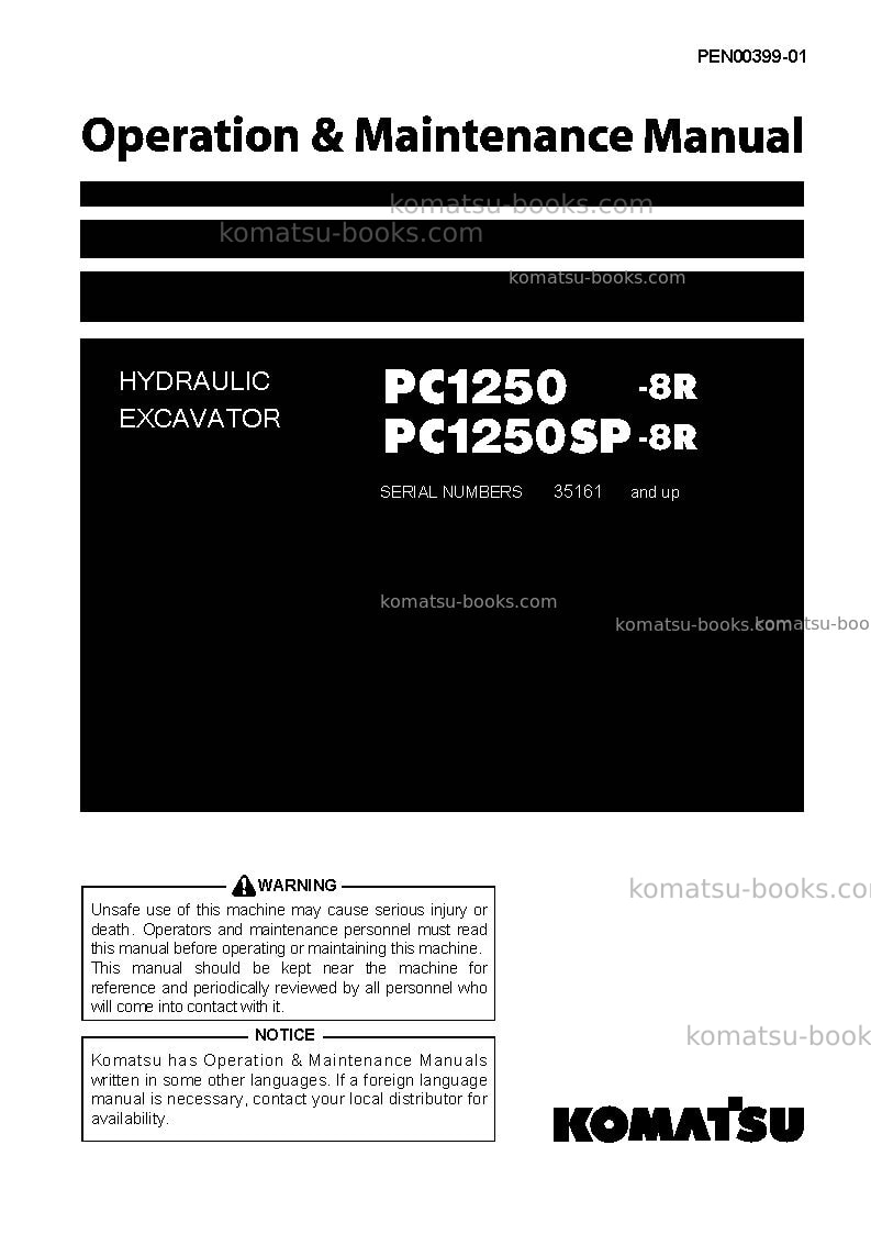 Komatsu pc1250sp-8jpn-r Operation manual cover Komatsu pc1250sp-8jpn-r Operation manual cover