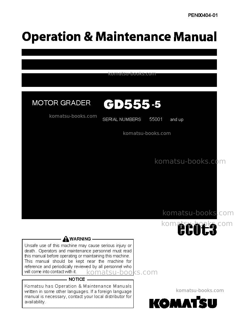 Komatsu gd555-5jpn Operation manual cover Komatsu gd555-5jpn Operation manual cover