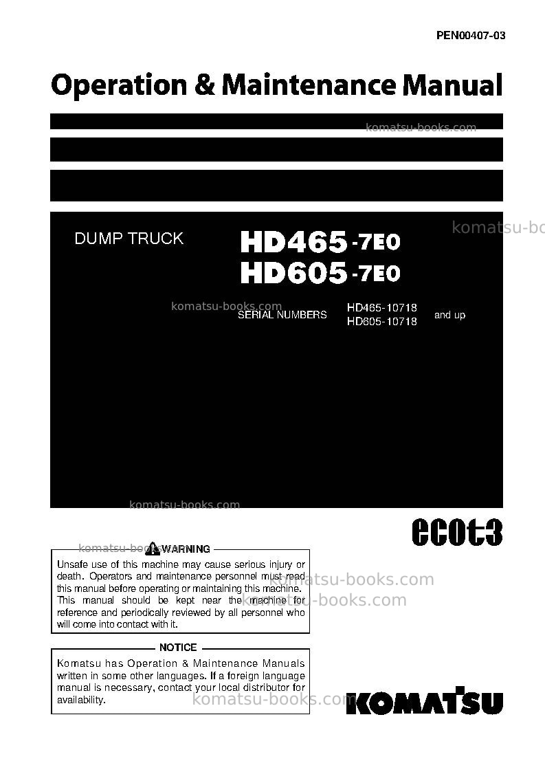 Komatsu hd465-7jpn-e0 Operation manual cover Komatsu hd465-7jpn-e0 Operation manual cover