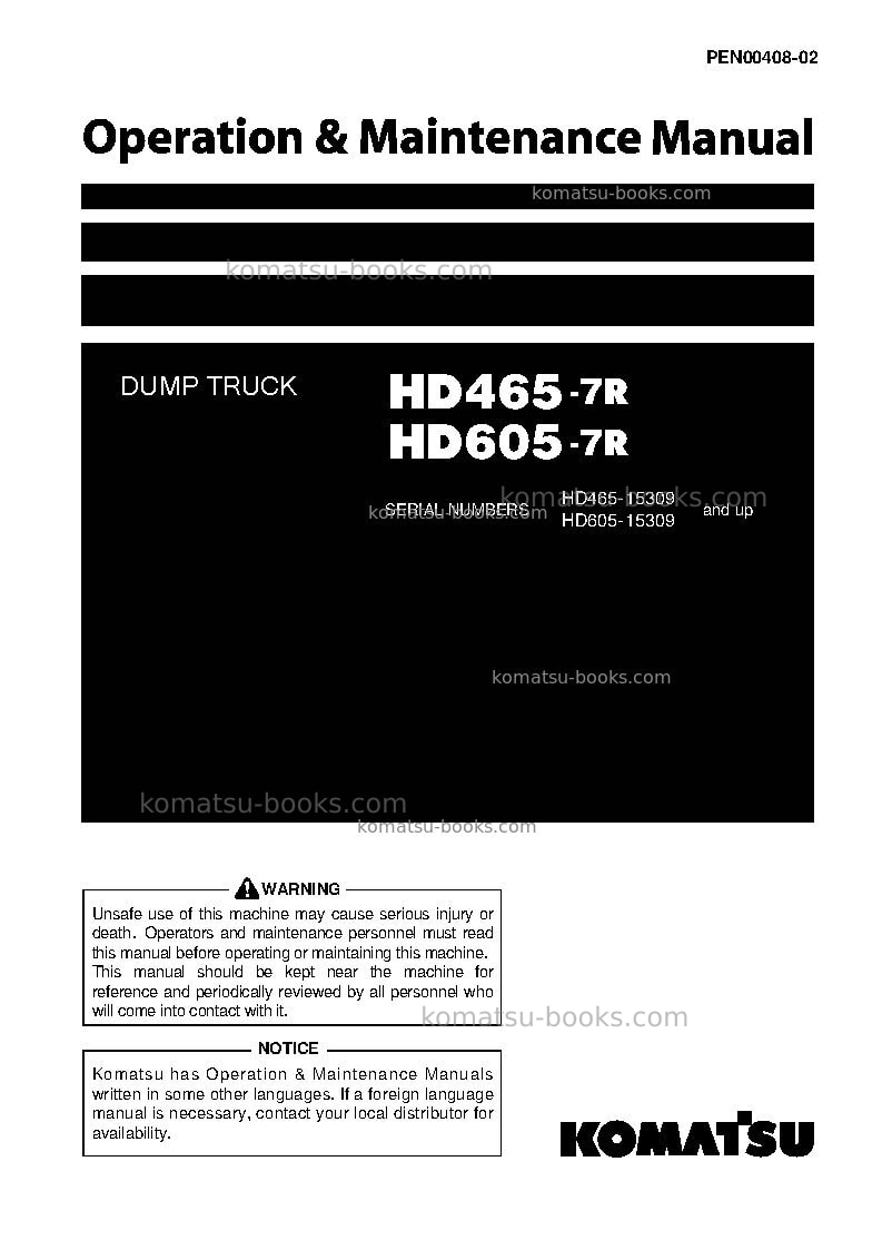 Komatsu hd605-7jpn-r Operation manual cover
