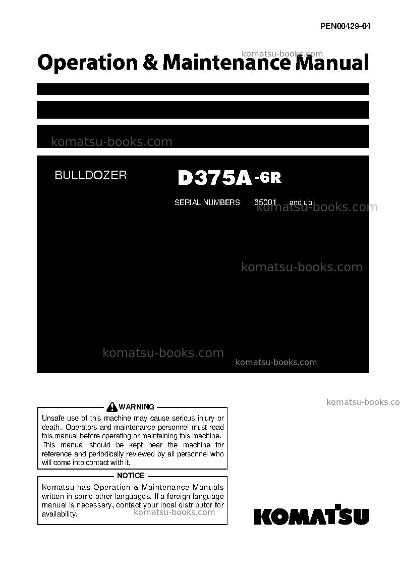 Komatsu d375a-6jpn-r Operation manual cover Komatsu d375a-6jpn-r Operation manual cover