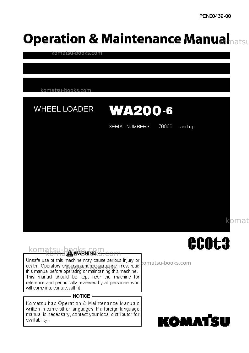 Komatsu wa200-6jpn Operation manual cover Komatsu wa200-6jpn Operation manual cover