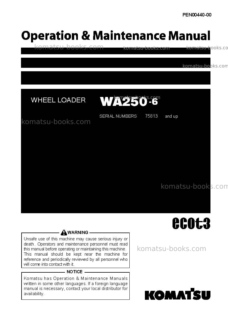 Komatsu wa250-6jpn Operation manual cover