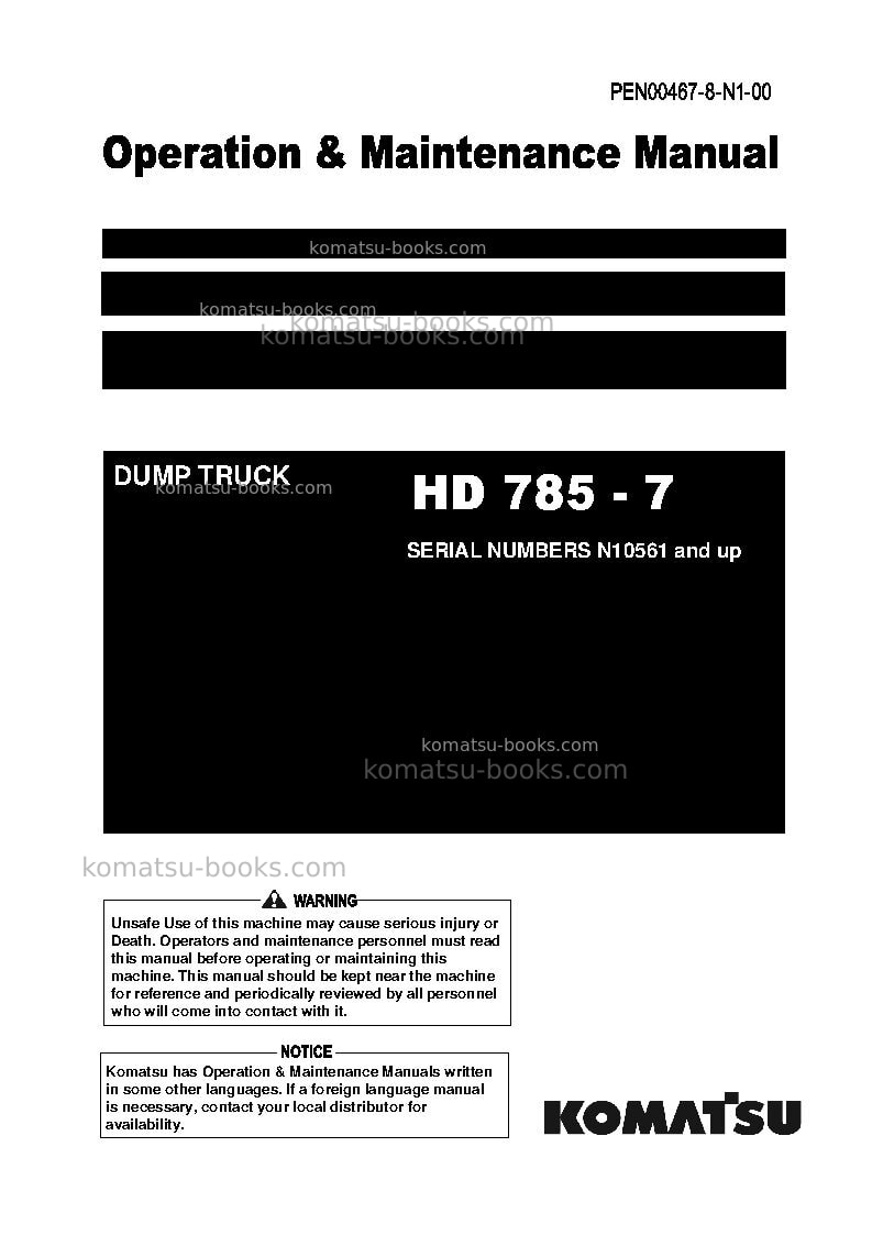 Komatsu hd785-7ind-50c degree m/c spec Operation manual cover