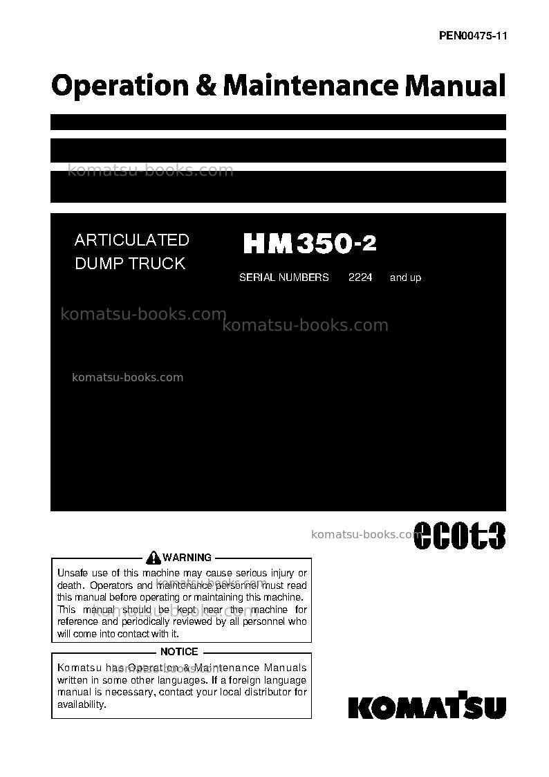 Komatsu hm350-2jpn Operation manual cover Komatsu hm350-2jpn Operation manual cover