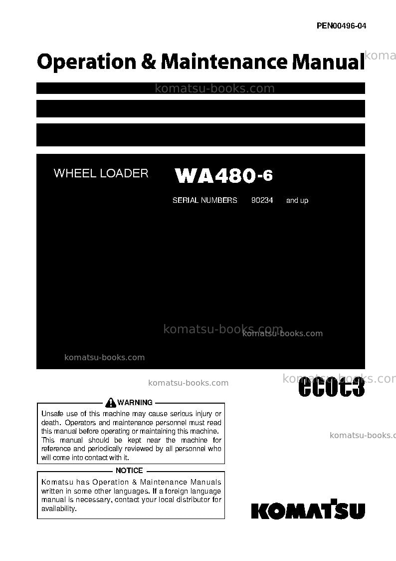 Komatsu wa480-6jpn Operation manual cover