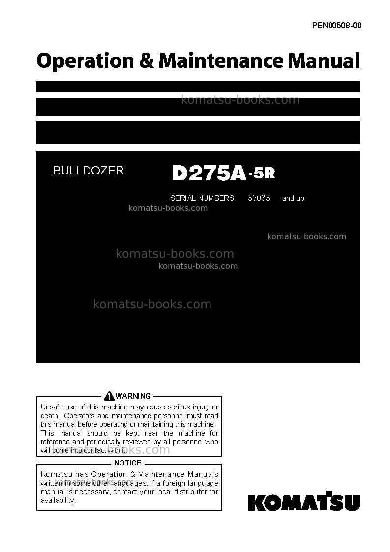 Komatsu d275a-5jpn-r Operation manual cover Komatsu d275a-5jpn-r Operation manual cover