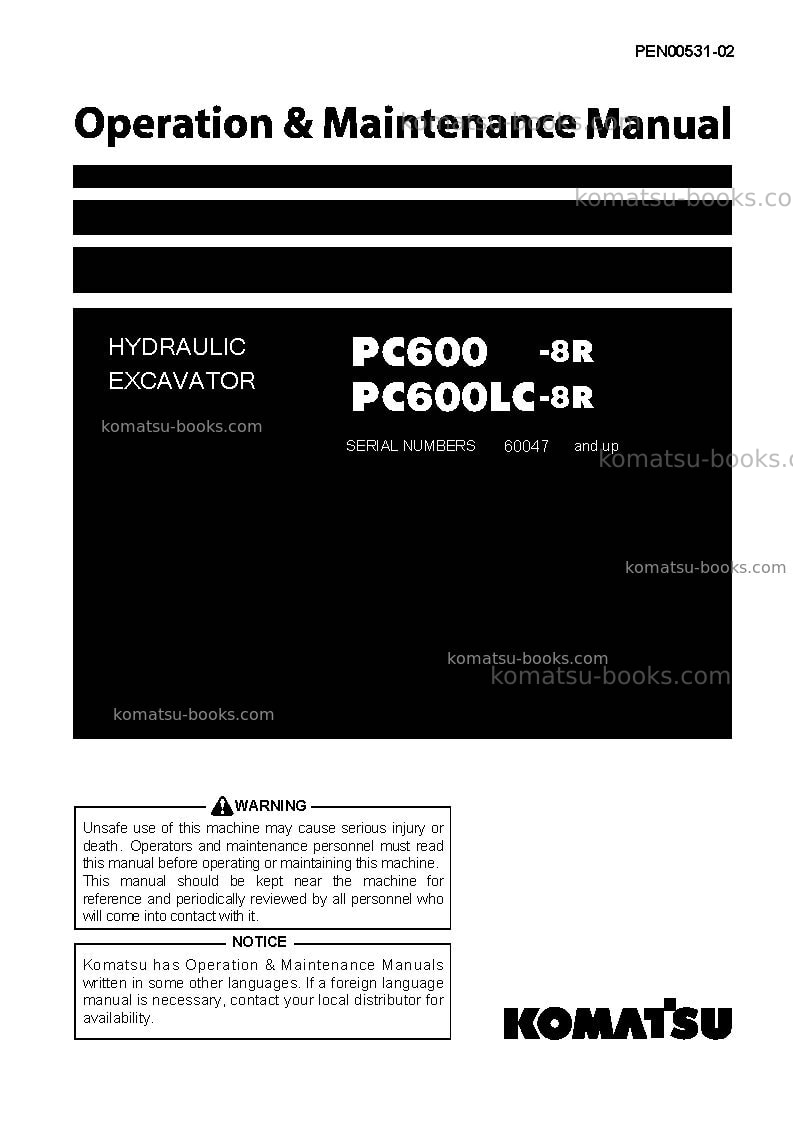 Komatsu pc600-8jpn-r Operation manual cover Komatsu pc600-8jpn-r Operation manual cover