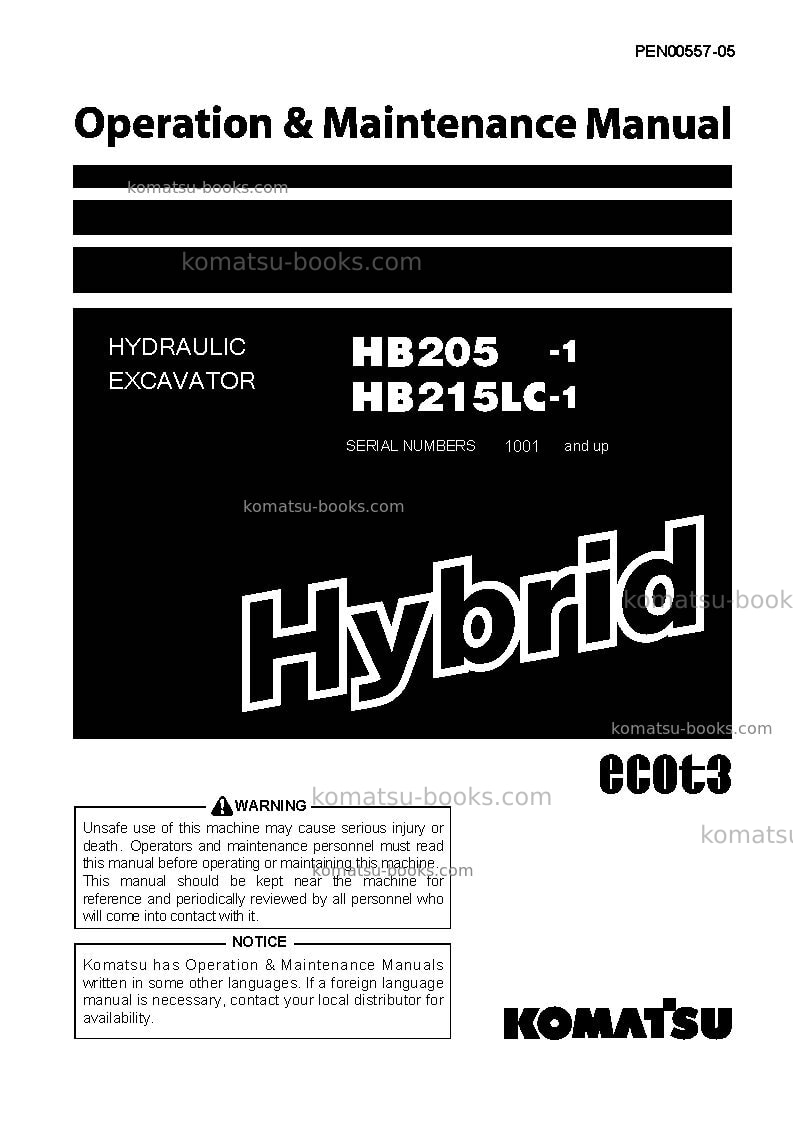Komatsu hb205-1jpn-hybrid greasing interval 500 hour Operation manual cover Komatsu hb205-1jpn-hybrid greasing interval 500 hour Operation manual cover