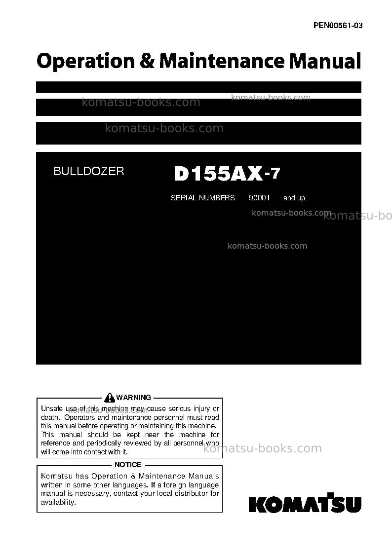 Komatsu d155ax-7jpn Operation manual cover Komatsu d155ax-7jpn Operation manual cover