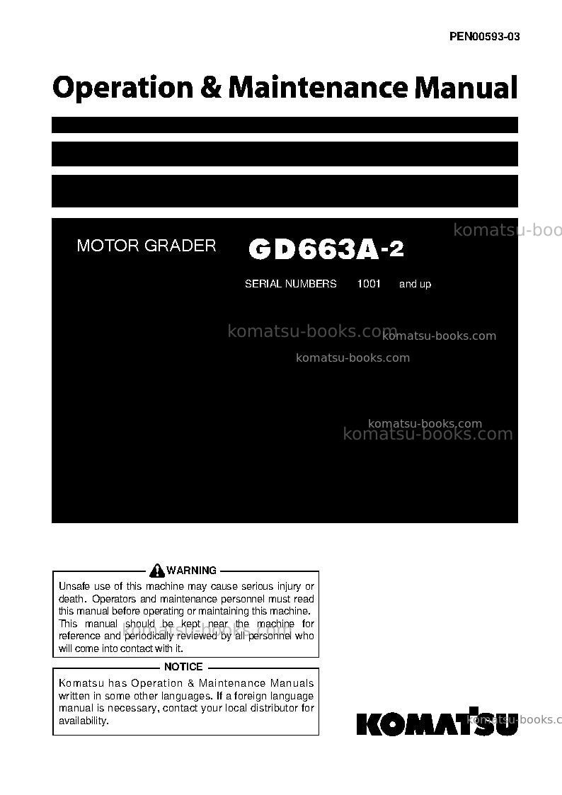 Komatsu gd663a-2jpn Operation manual cover Komatsu gd663a-2jpn Operation manual cover