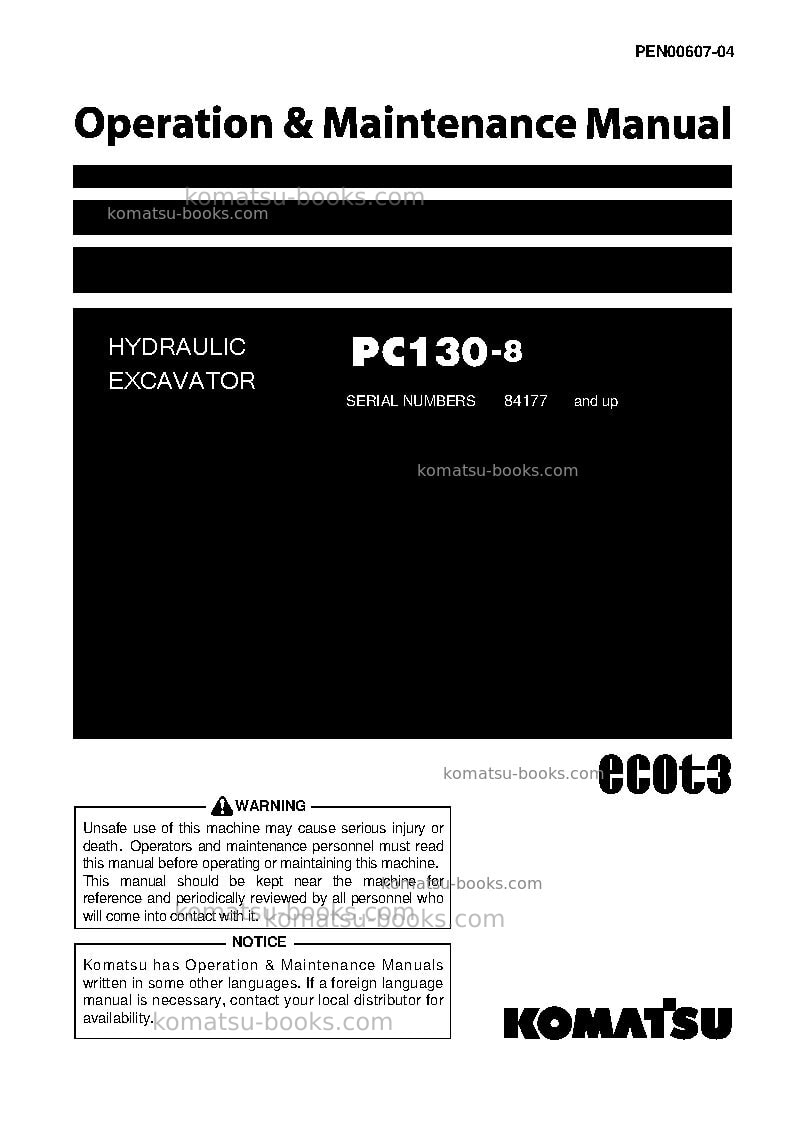 Komatsu pc130-8jpn Operation manual cover Komatsu pc130-8jpn Operation manual cover