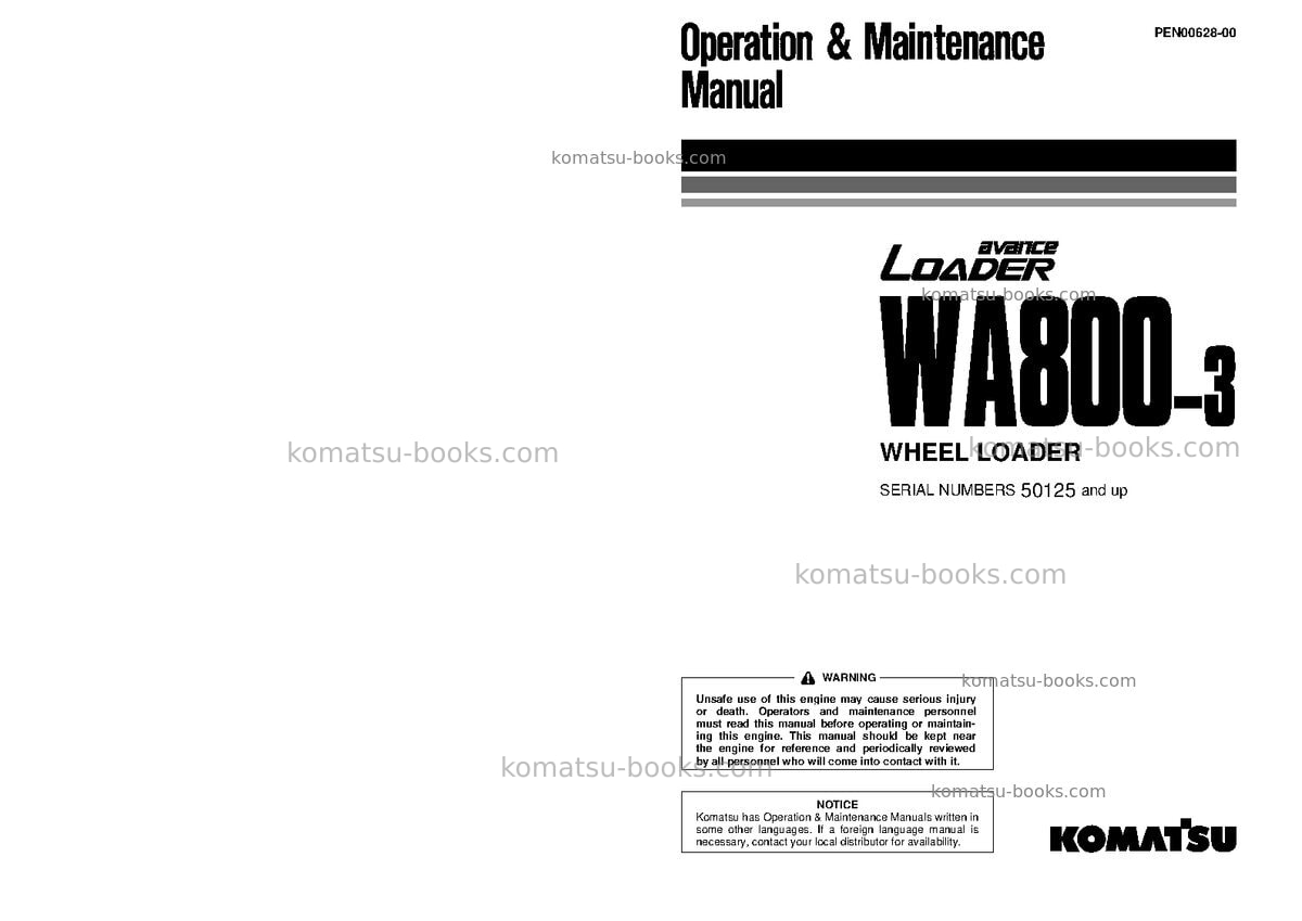 Komatsu wa800-3jpn Operation manual cover