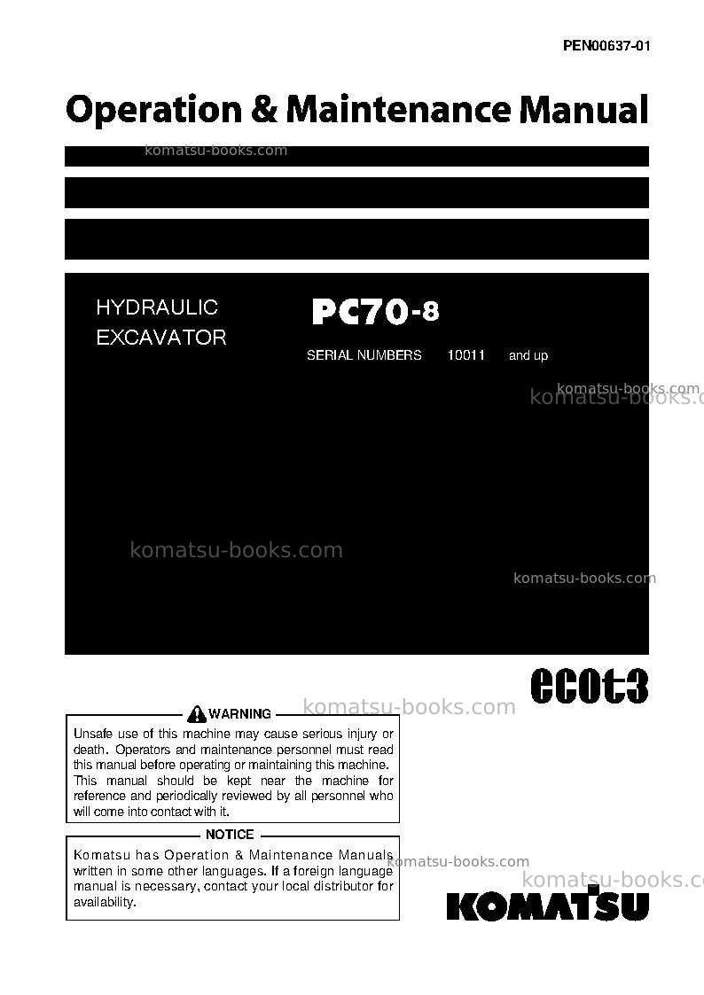 Komatsu pc70-8jpn-for southeast asia Operation manual cover