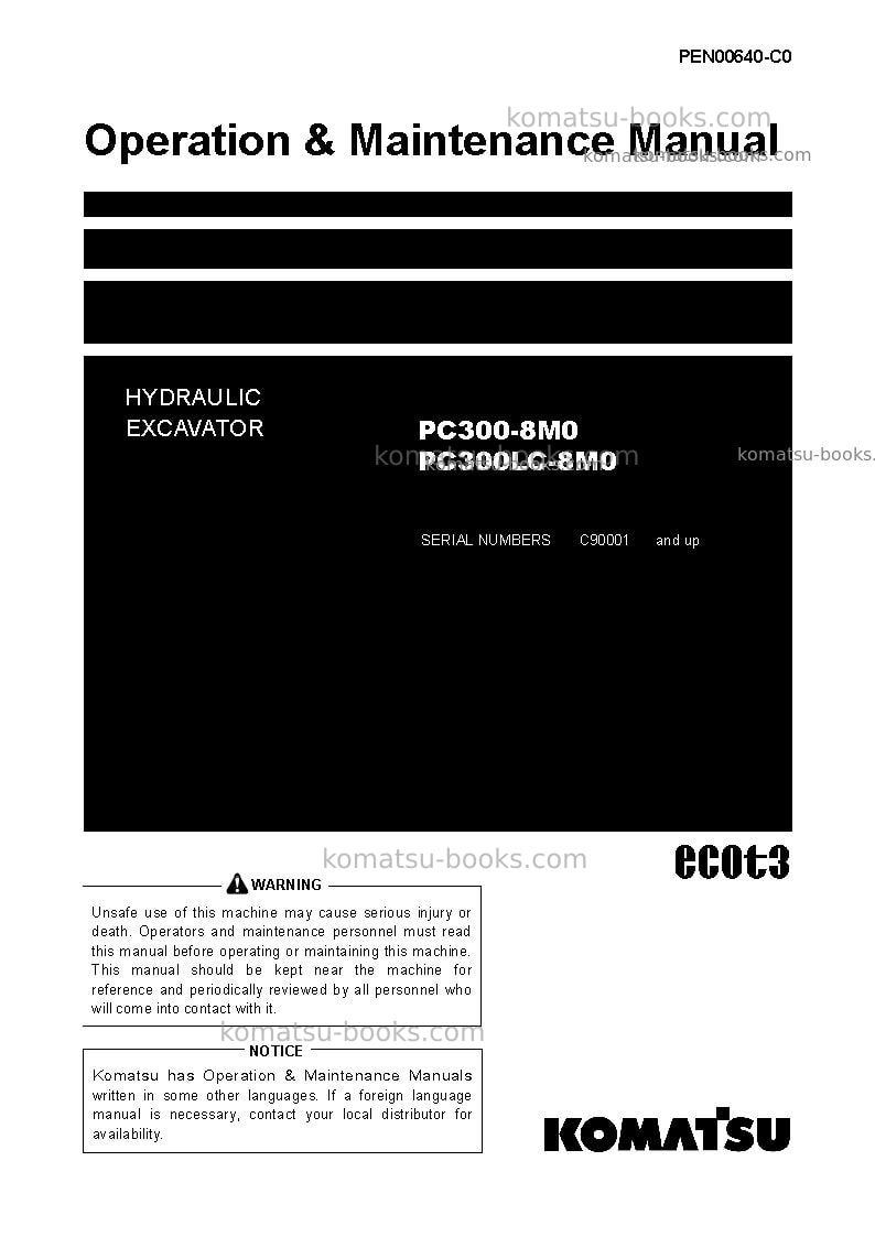 Komatsu pc300lc-8tha-m0 Operation manual cover Komatsu pc300lc-8tha-m0 Operation manual cover
