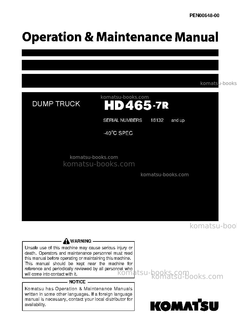 Komatsu hd465-7jpn-w/o egr, -40c degree Operation manual cover Komatsu hd465-7jpn-w/o egr, -40c degree Operation manual cover