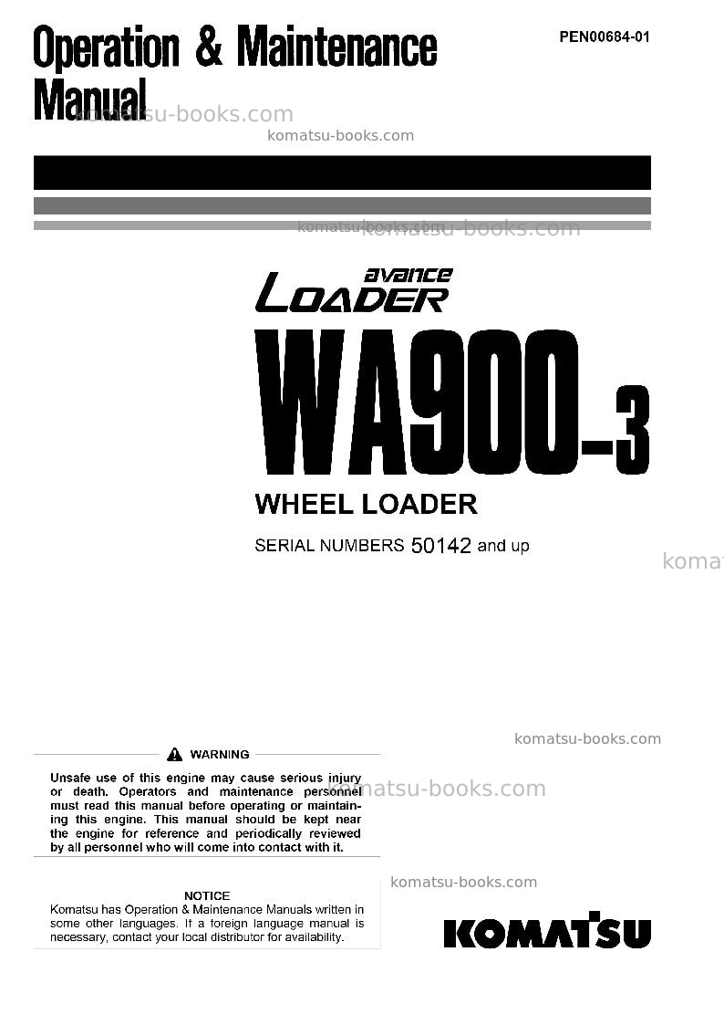 Komatsu wa900-3jpn Operation manual cover