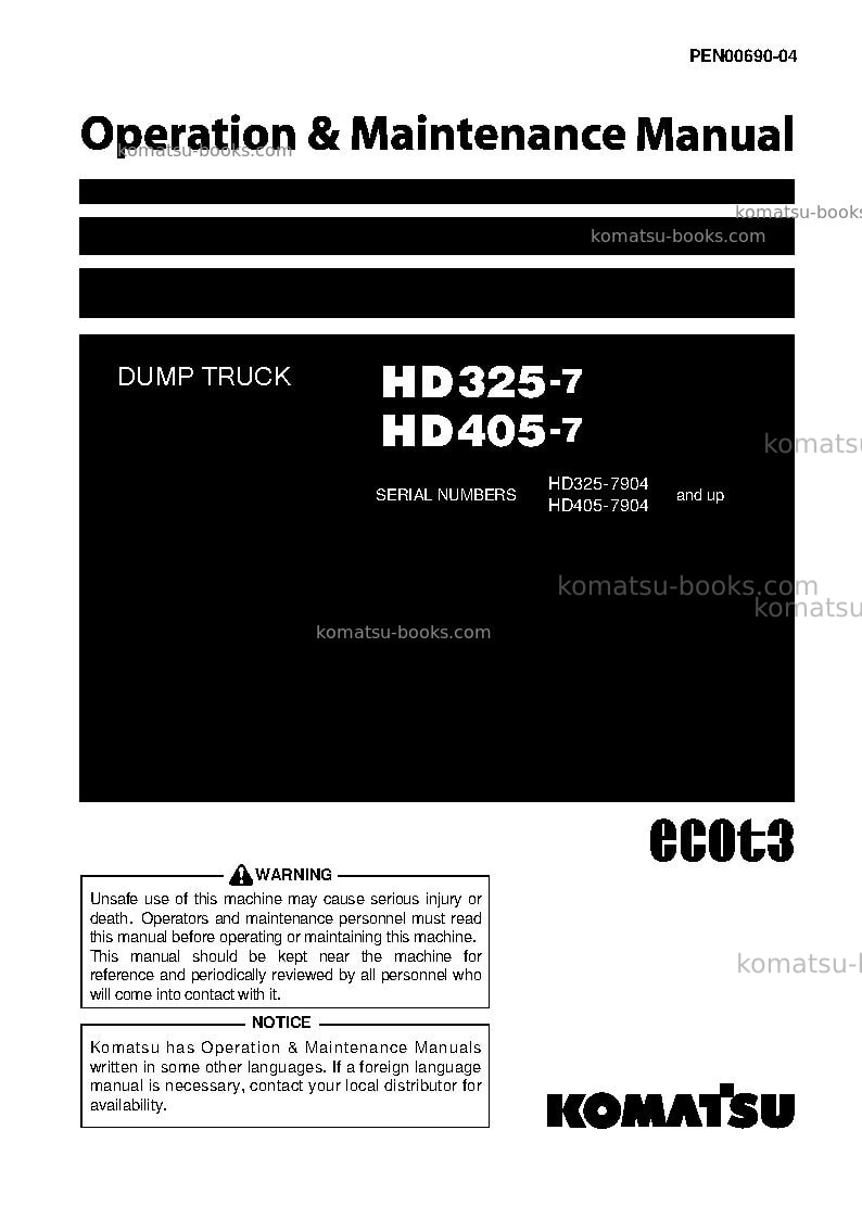 Komatsu hd405-7jpn Operation manual cover Komatsu hd405-7jpn Operation manual cover