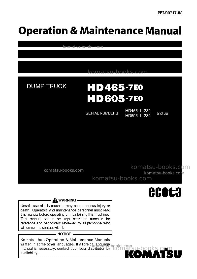 Komatsu hd465-7jpn-e0 Operation manual cover Komatsu hd465-7jpn-e0 Operation manual cover