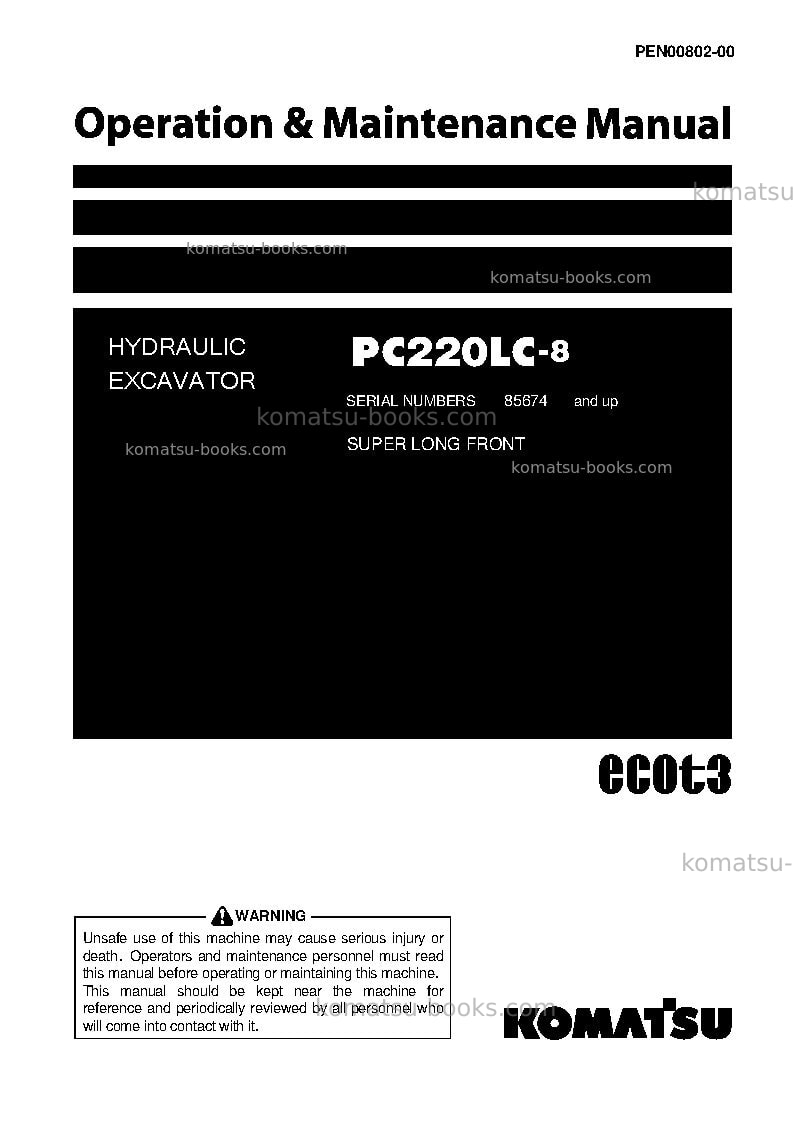 Komatsu pc220lc-8jpn-super long front spec. Operation manual cover Komatsu pc220lc-8jpn-super long front spec. Operation manual cover