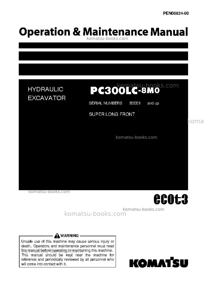 Komatsu pc300lc-8jpn-m0, super long front spec. Operation manual cover Komatsu pc300lc-8jpn-m0, super long front spec. Operation manual cover