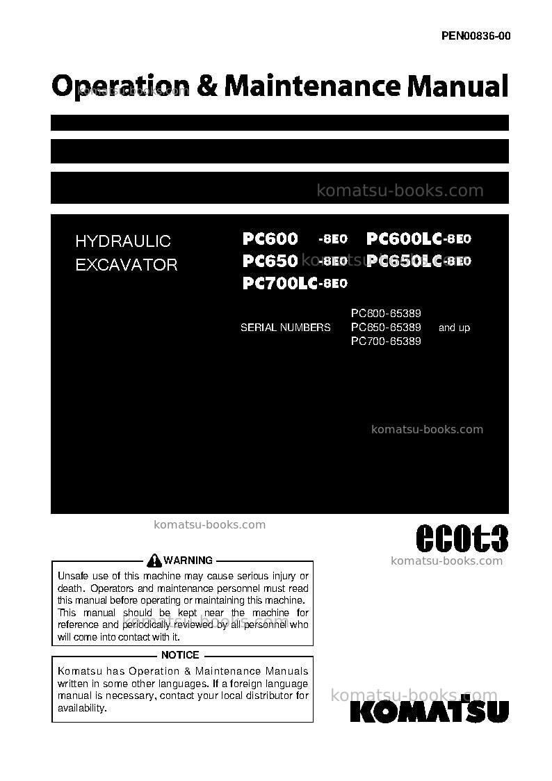 Komatsu pc600-8jpn-e0, all safety labels are pictorial Operation manual cover