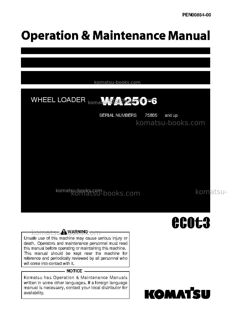 Komatsu wa250-6jpn-all safety labels are pictorial Operation manual cover