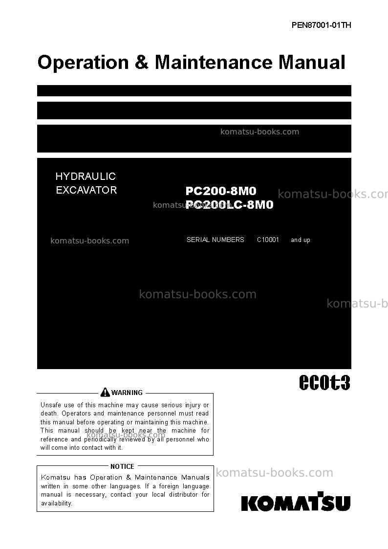 Komatsu pc200-8tha-m0 Operation manual cover Komatsu pc200-8tha-m0 Operation manual cover