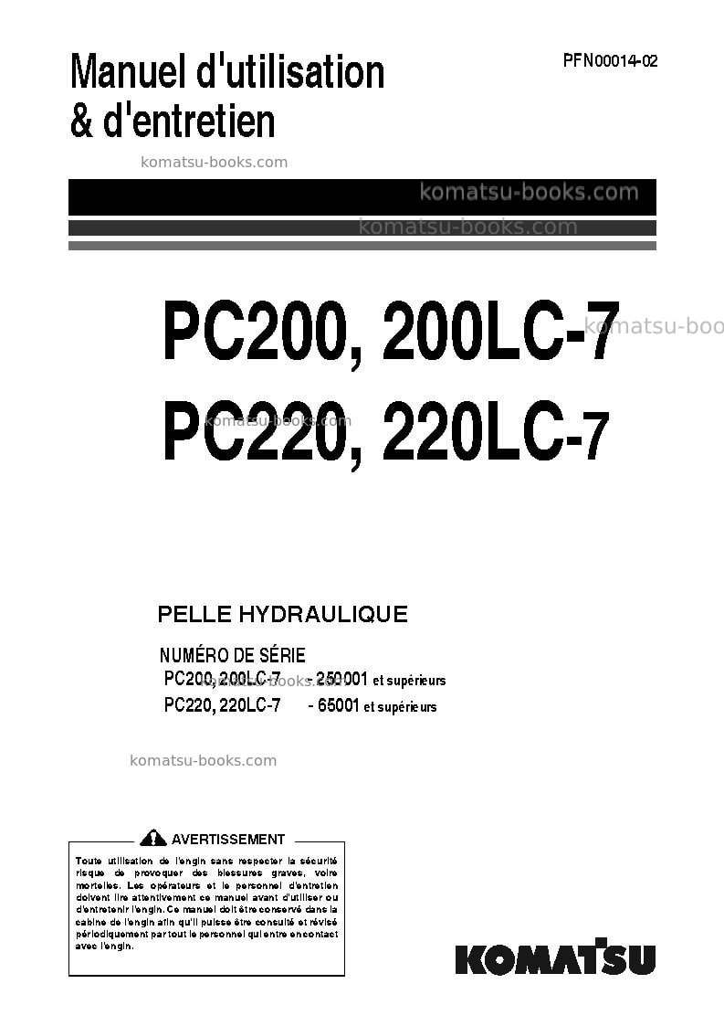 Komatsu pc220-7jpn Manuel d'utilisation couverture Komatsu pc220-7jpn Manuel d'utilisation couverture