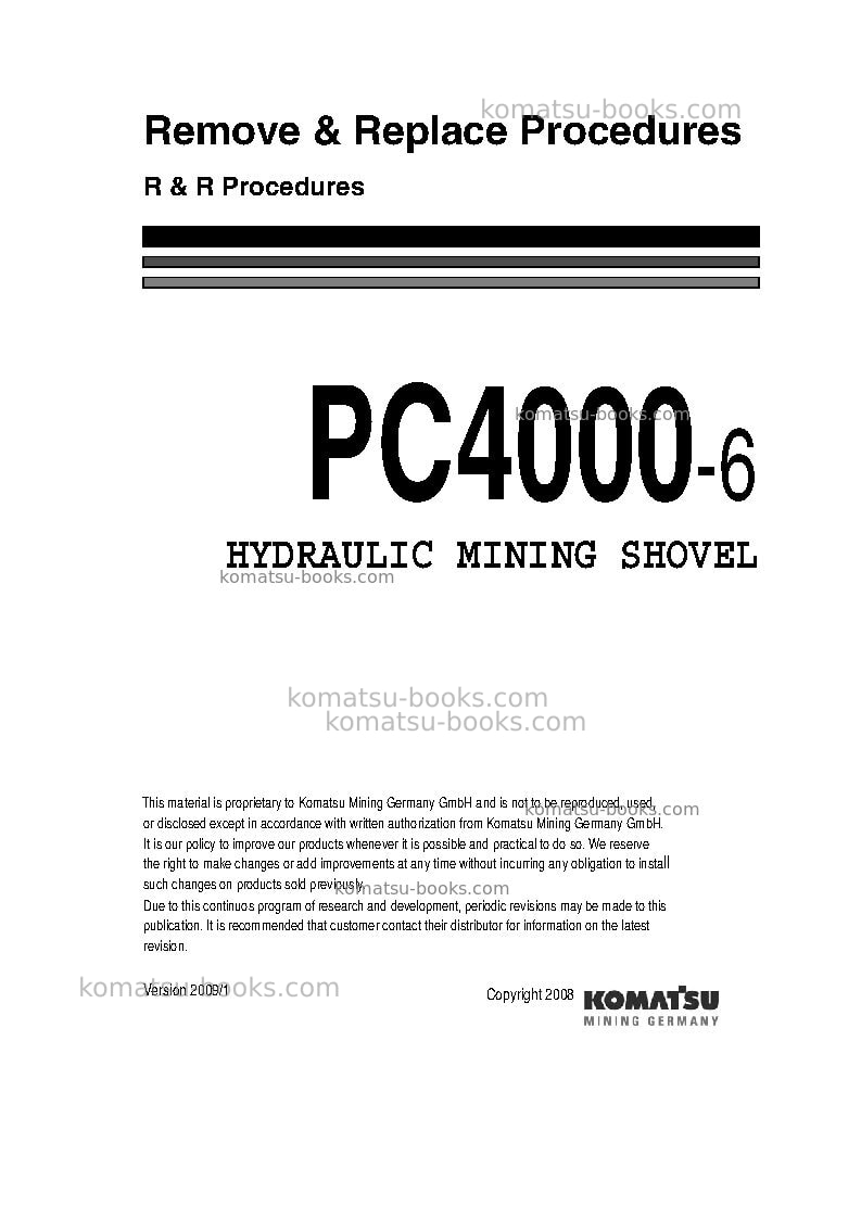 Komatsu pc4000-6deu Repair & maintenance cover